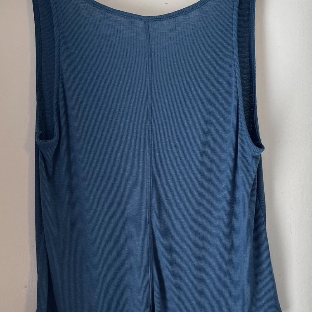 Womens Free People Blue Teal  Ribbed Low Back Flowy Tank Top Size Small Petite